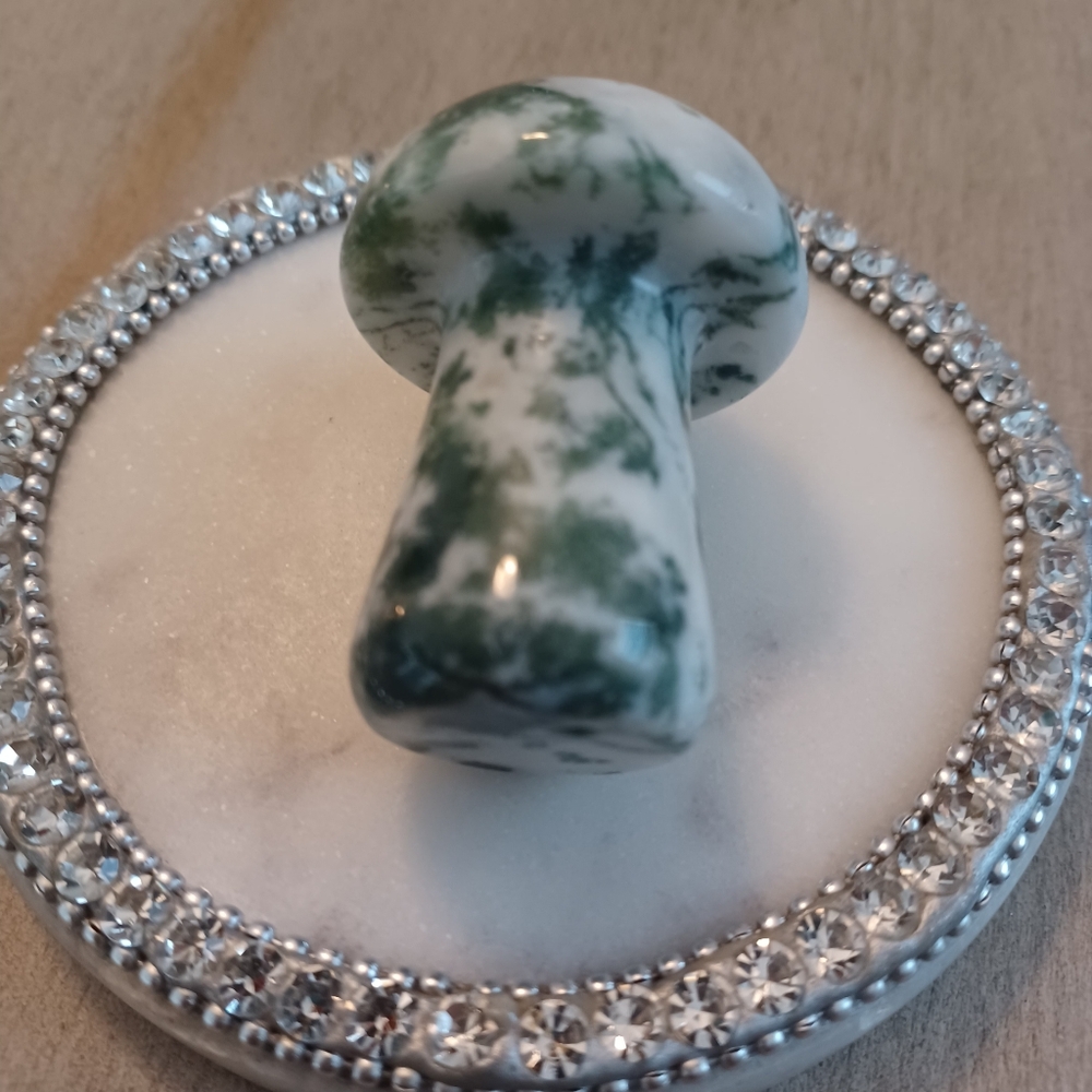 Green & White Moss Agate Crystal Mushroom #2 - Picture 3 of 9